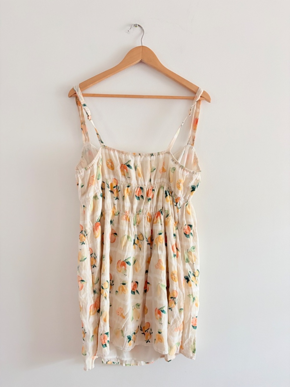 Abercrombie & Fitch Fruit Print Tie Front Mini Dress Cream Peach Lemon Large - Picture 4 of 7